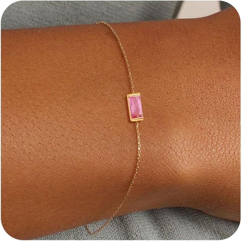 FUNEIA Birthstone Gold Bracelets for Women Non Tarnish Trendy Dainty 14K Gold Plated Bracelet Stack Stackable Blue Green May Emerald Friendship Bracelets Jewelry Gifts for Mom Best Friend - Image 1